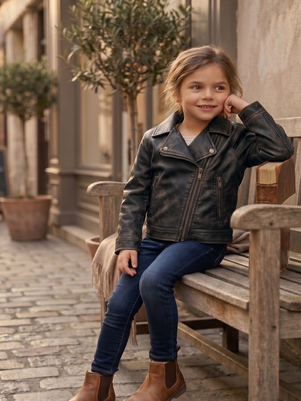 H&M Brown Faux Leather Kids Moto Jacket